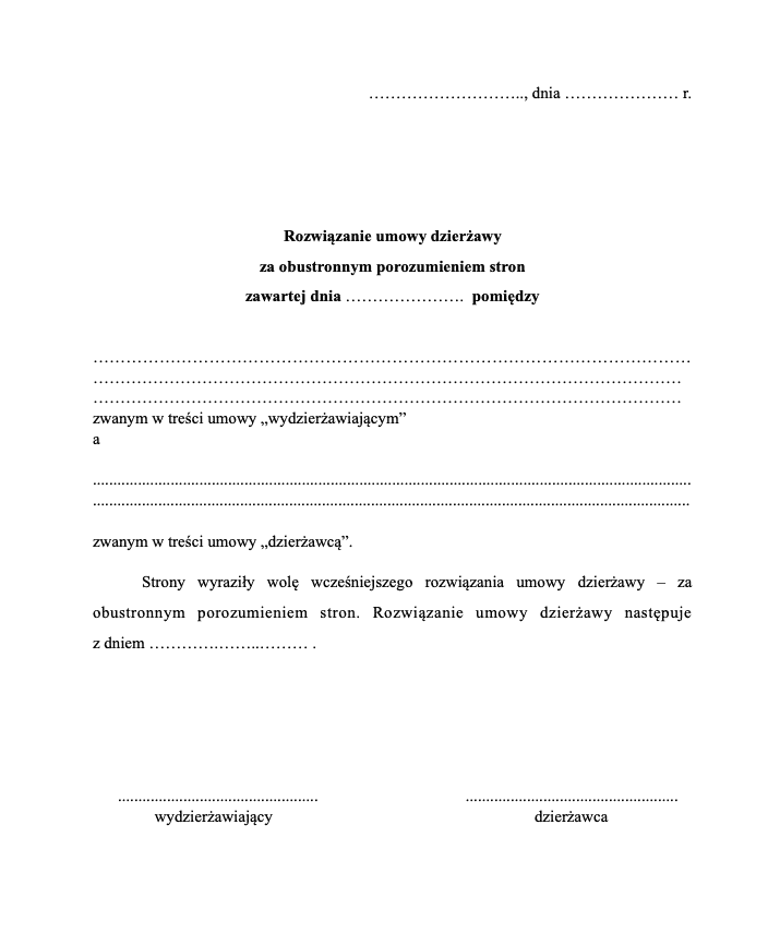 Wzór wypowiedzenia umowy dzierżawy gruntu